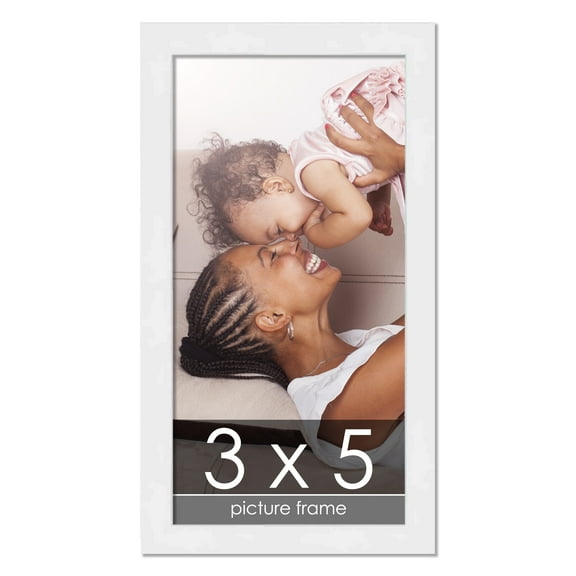 3x5 White Wood Picture Frame - UV Acrylic, Foam Board Backing, Hanging Hardware