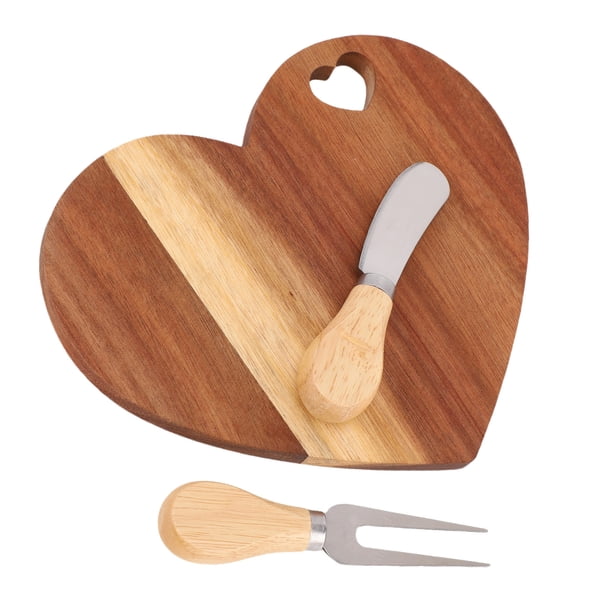 Plato Con Forma De Corazón, Tabla De Queso Y Tenedor Para Mantequilla, Juego De Cortador, Tabla De Pan De Charcutería De Madera, Plato Con Orificio Para Colgar Para Cocina