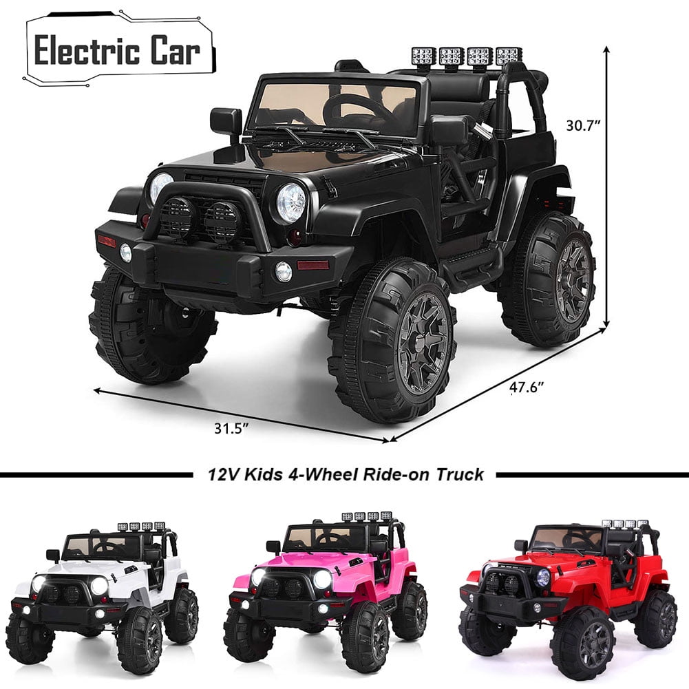 Private Jungle Electric Cars for Kids, Black / Red / Pink Gift 12V Kids Ride-On Truck Car w/ Remote Control, 3 Speeds, Spring Suspension, LED Lights