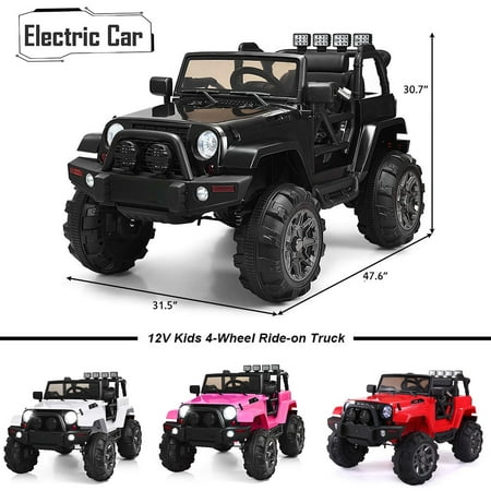 Electric Cars for Kids, 12V Battery Powered Ride On Jeep Car for Boys Girls, Best Gift Electronic Car for Kid Ride on Toy Truck Car w/ Remote Control, 3 Speeds, Spring Suspension, LED Lights, (Best Cam For Jeep 4.0)