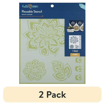 (2 pack) Hello Hobby Lotus Stencil Set, Durable and Reusable Plastic Stencil, 8.5" x 9.5"