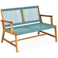 thumbnail image 4 of Topbuy 2-Person Outdoor Acacia Wood Bench Patio Loveseat Rope Bench Turquoise, 4 of 6
