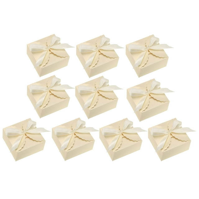 Unique Bargains Gift Boxes, 10 Pcs Wedding Gift Boxes with Ribbon 3.5 x 3.5 x 2 Inch Yellow