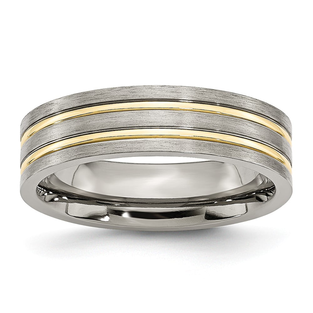Beautiful Titanium Grooved Yellow IP-plated 6mm Brushed & Polished Band