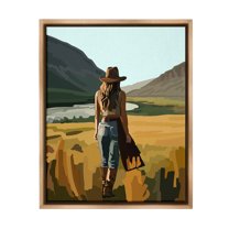 Stupell Industries Strolling Cowgirl in Desert Landscape Painting Brown Floater Framed Canvas Art Print Wall Art, 17 x 21