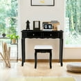thumbnail image 4 of Gymax Bathroom Tri Folding Mirror Vanity Makeup Table Stool Set Black, 4 of 10