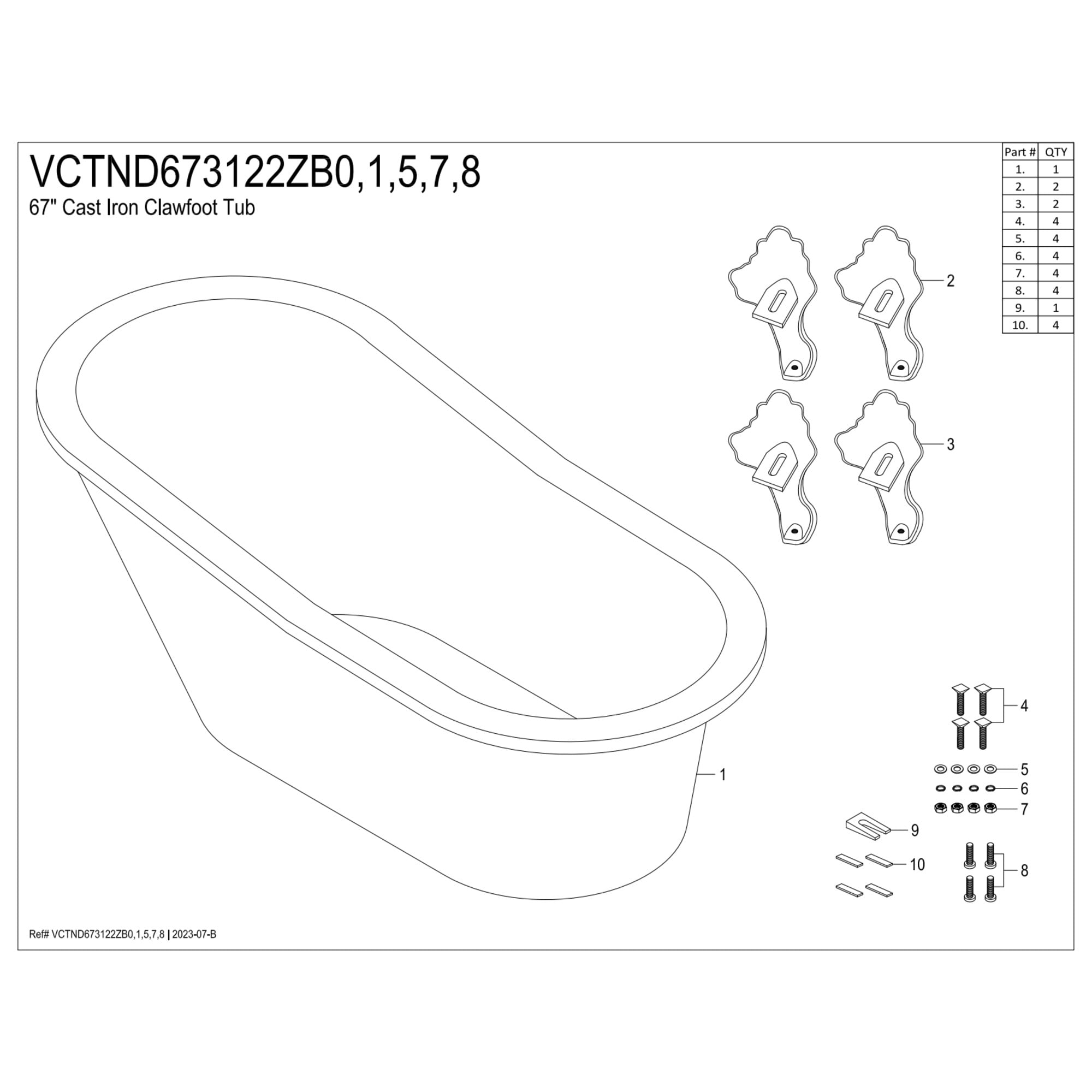 Aqua Eden VCTND673122ZB0 67-Inch Cast Iron Oval Single Slipper Clawfoot Tub (No Faucet Drillings) in White/Matte Black