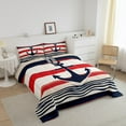thumbnail image 3 of Erosebridal Anchor Decor Comforter Set King Size Ocean Nautical Themed Bedding Set Geometric Stripe Comforter Coastal Sea Adventure Quilt Set, 3 of 7