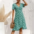 thumbnail image 4 of CEHVOM Robe à Imprimé Floral pour Femmes, Col en V, Manches Courtes, Lacée, pour Fête Ou Plage, 4 of 6