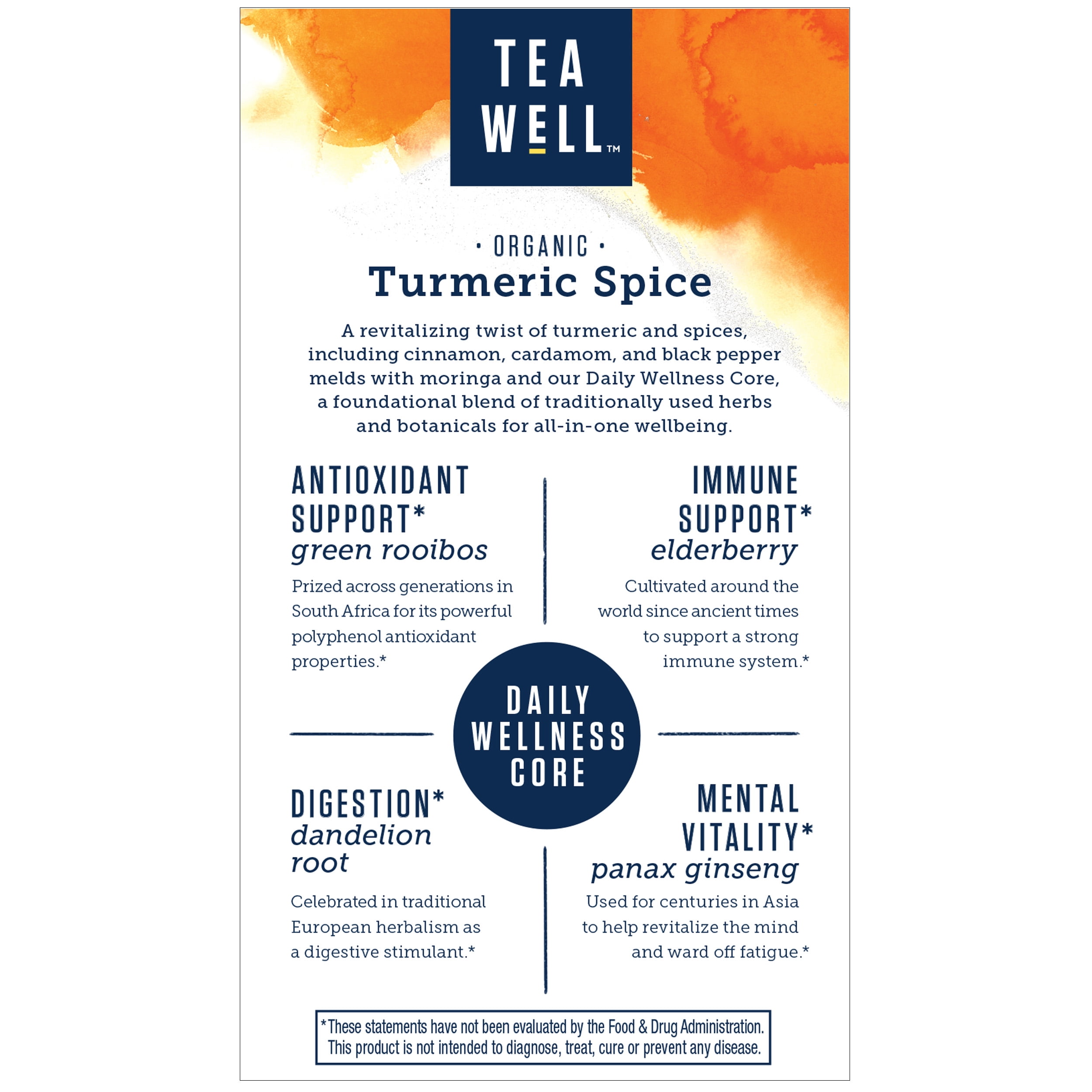 Celestial Seasonings TeaWell Organic Turmeric Spice Wellness Tea, 16 Ct Tea Bags