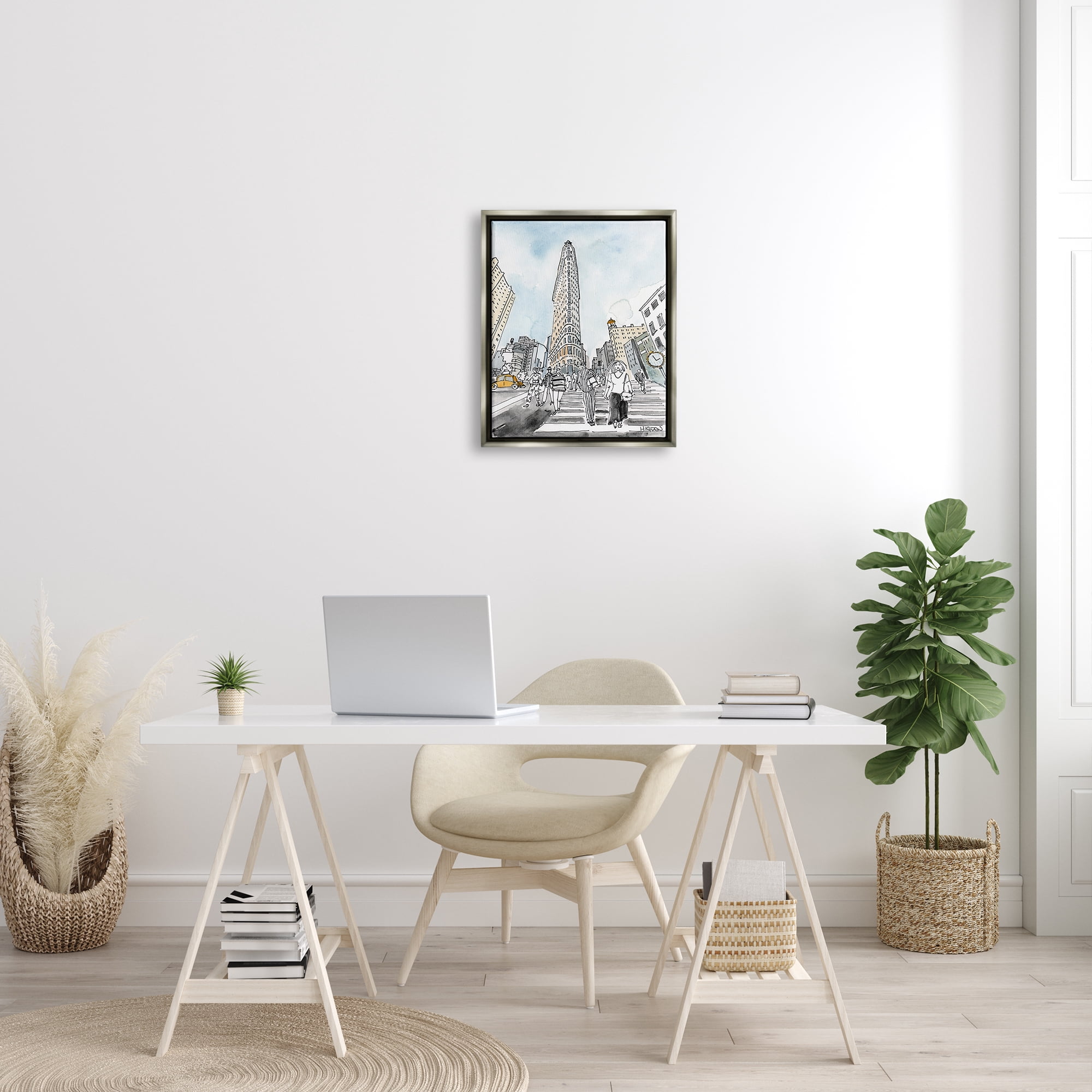 Stupell Industries Urban City Streets Crosswalk Town & City Painting Gray Floater Framed Art Print Wall Art