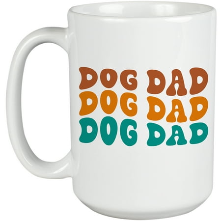 

Dog Dad Name or Title for Dads of Dogs Groovy Retro Wavy Text Merch Gift White 15oz Ceramic Mug