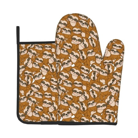 

Gaeub Monkey Sloth Print Oven Mitts and Pot Holders Sets of 2 Heat Resistant Pad Cooking Gloves for Baking BBQ Home Decor