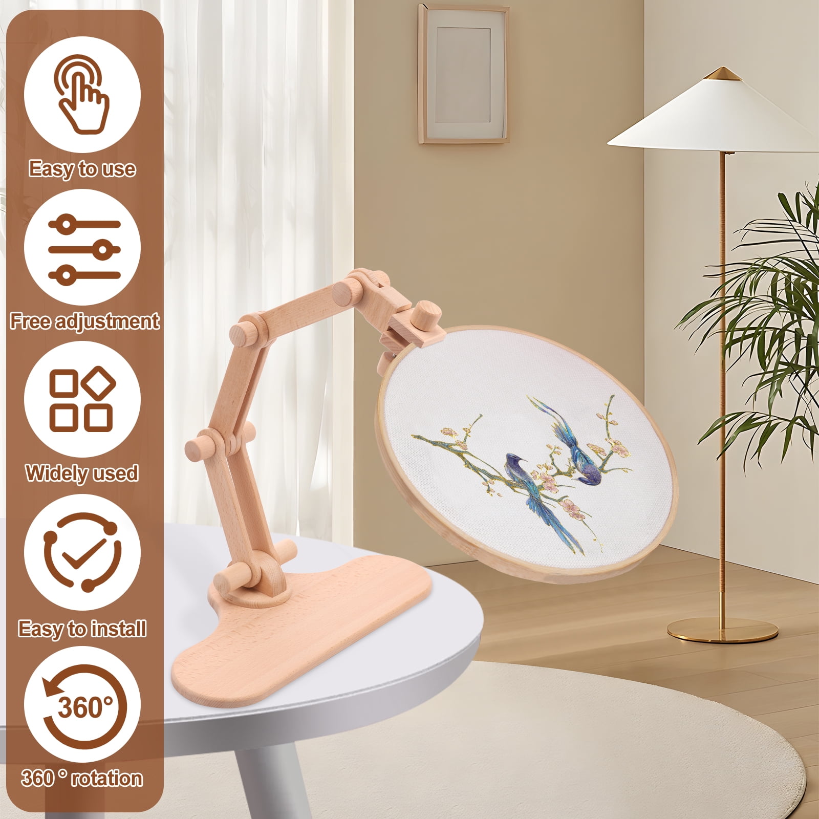 Wekvgz Embroidery Hoop Stand Beech Wood Cross Stitch Hoop Holder Adjustable Embroidery Hoop Lap Stand Rotatable Embroidery Hoop Table Stand for Cross Stitch DIY Embroidery