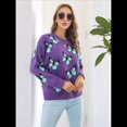 thumbnail image 4 of Suéteres de Punto con Estampado de Mariposas para Mujer, Informales, de Larga y Cuello Redondo Púrpura S, 4 of 10