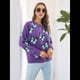 thumbnail image 4 of Suéteres de Punto con Estampado de Mariposas para Mujer, Informales, de Larga y Cuello Redondo Púrpura L, 4 of 10