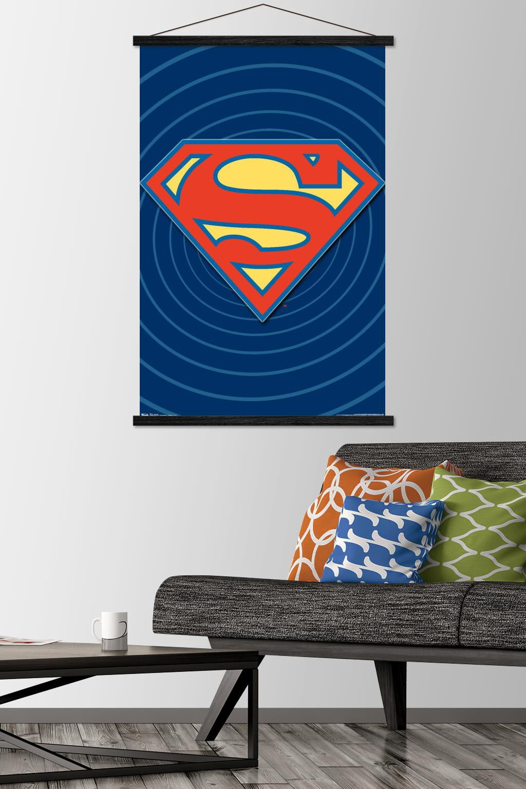 DC Comics - Superman - Classic Logo Wall Poster with Wooden Magnetic Frame, 22.375" x 34"