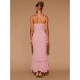 thumbnail image 5 of Pink Womens Tiered Ruffle Hem Midi Dress With Flared Short Sleeves, Round Neck, Elegant For Evening Or Cocktail, 5 of 7