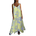 thumbnail image 1 of Vestido Bohemio de Verano con Tirantes Finos, Sin Mangas y Cuello en V para Mujer, con Estampado Floral, para Vacaciones, Color Amarillo XXL, 1 of 10