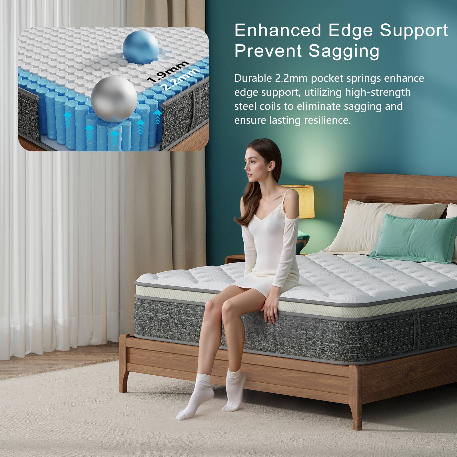 GREOO King Size 12 inch Hybrid Firm Gel Memory Foam Mattress with Reinforced Edge, Pocketed Springs, Pressure Relief, Mattress in a Box, Grey and White