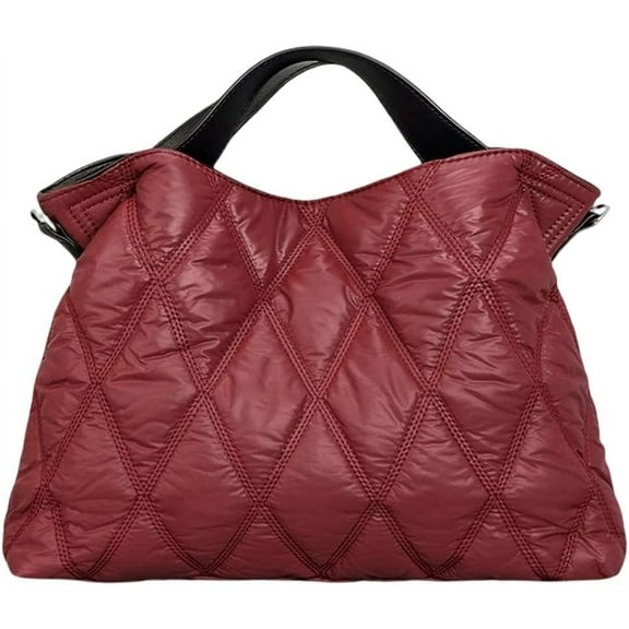 Kukuzhu Hobo Bags for Women Large Puffy Tote Bags Quilted Down Cotton Satchels Rhomboid Shoulder Crossbody Bags