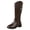 1Brown, variant on Women's Knee High Riding Boots Round Toe Low Heel Fashion Narrow Calf Pull on Mid Calf Motorcycle Boots for Outdoor