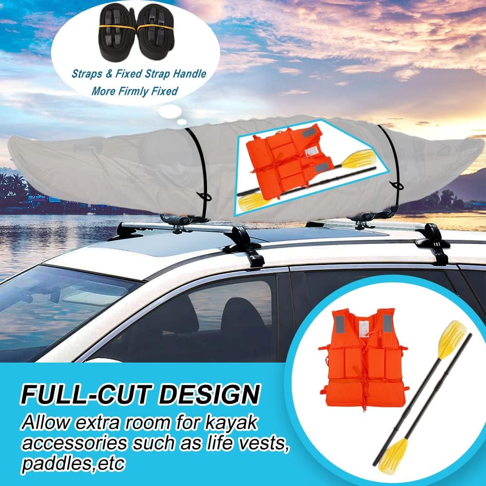Seapisode 10ft Kayak Cover, 600D Tear Resistant Trailerable Kayak Covers for Outdoor Storage,(Grey)
