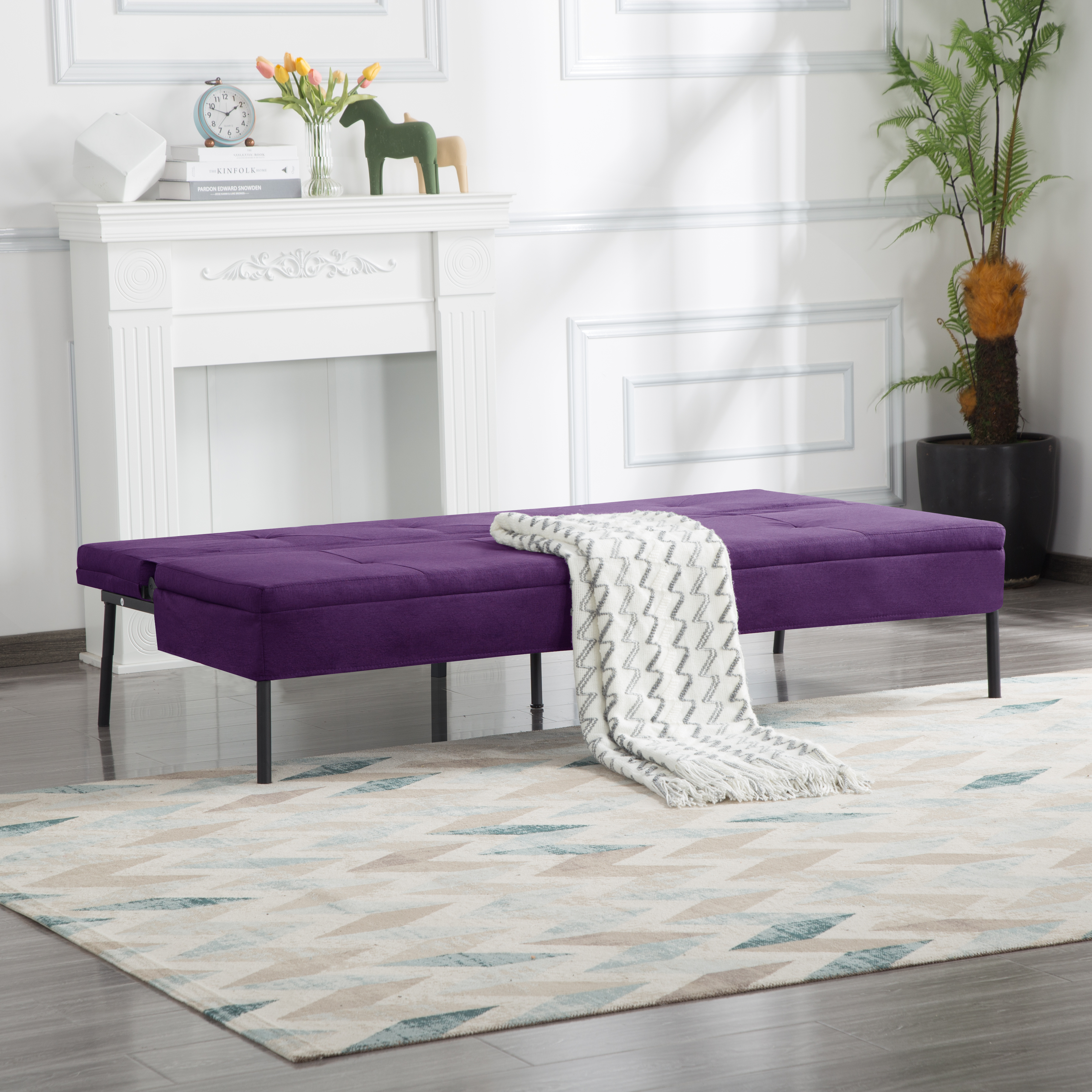 Gewnee 63" Modern Convertible Futon Sofa Bed, Pull-Out Sleeper with Adjustable Backrest(Purple)