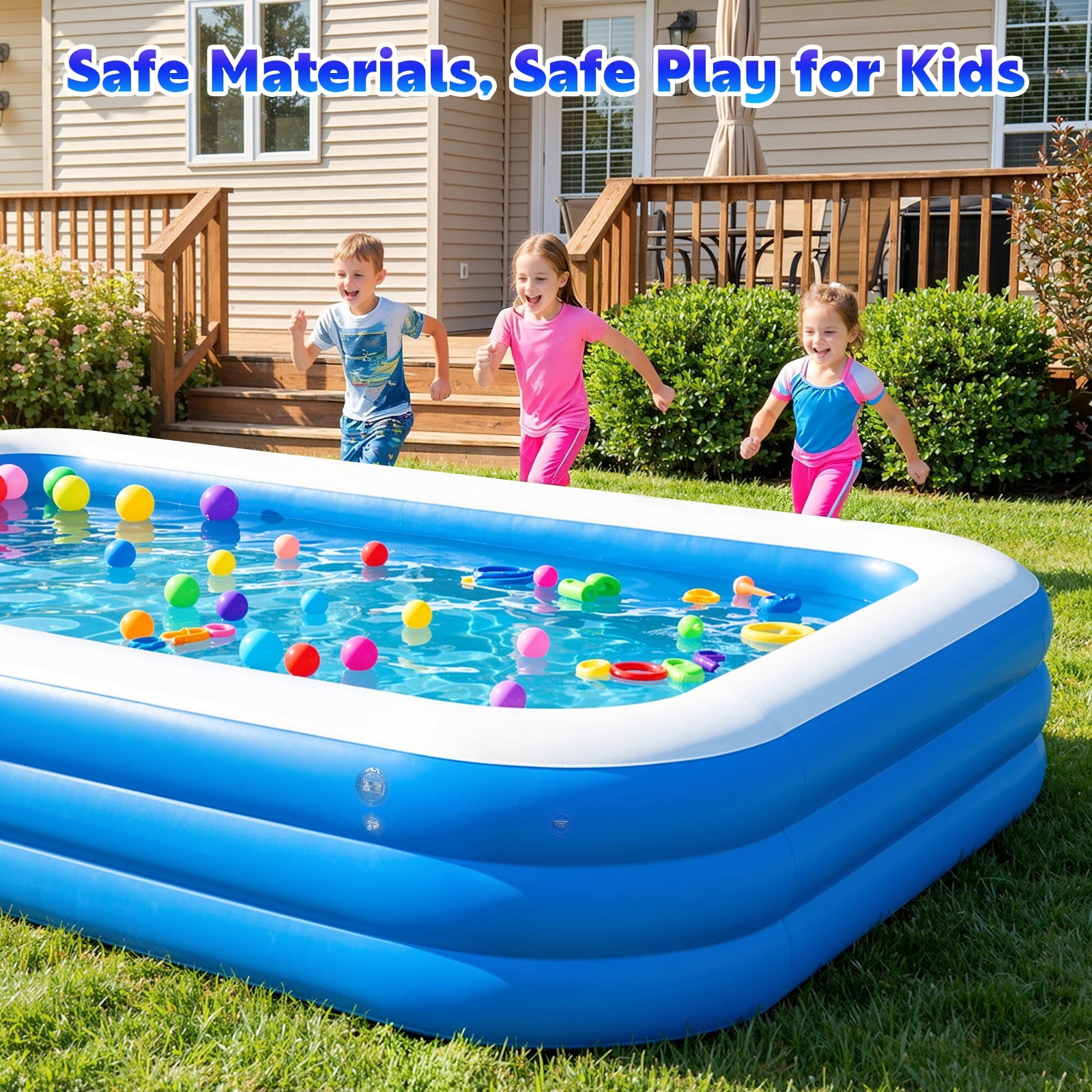 MoKo Inflatable Pool with Canopy, Blow Up Pool for Adults Kids, Large Kiddie Pool with Shade, Kid Swimming Pool for Backyard 102"x65"x23", Blue