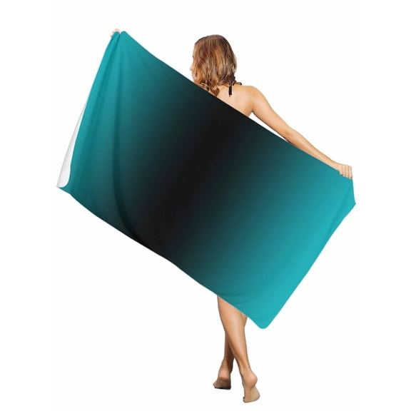 Beach Towel Ombre Black Teal Bath Pool Towels Gradient Color Turquoise Absorbent Beach Towel Soft Large Quick Dry Lightweight Camping Travel Sports Yoga Gym Swim Towels for Adult 30x60 Inch