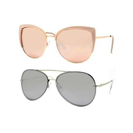 Time and Tru Women's Metal Sunglasses 2-Pack Bundle: Cat-Eye Sunglasses and Aviator Sunglasses