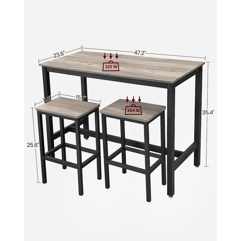 VASAGLE Bar Table Set, Bar Table with 2 Bar Stools, Dining