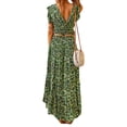 thumbnail image 3 of Coduop Women 2 Piece Floral Outfit Set Ruffle Sleeve V Neck Crop Tops and Long Skirt Suit Sets, 3 of 5