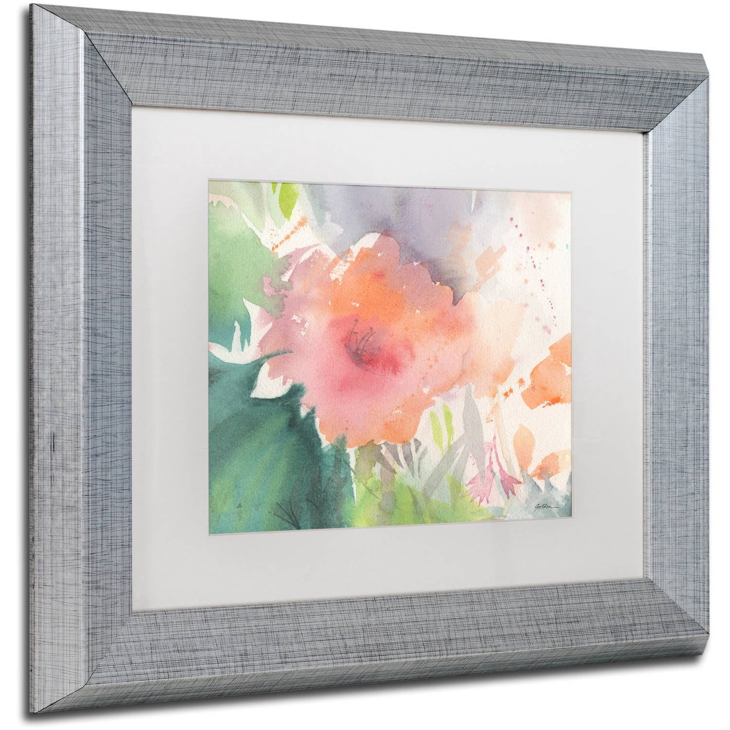 Trademark Fine Art "Coral Blossom" Canvas Art by Sheila Golden, White Matte, Silver Frame