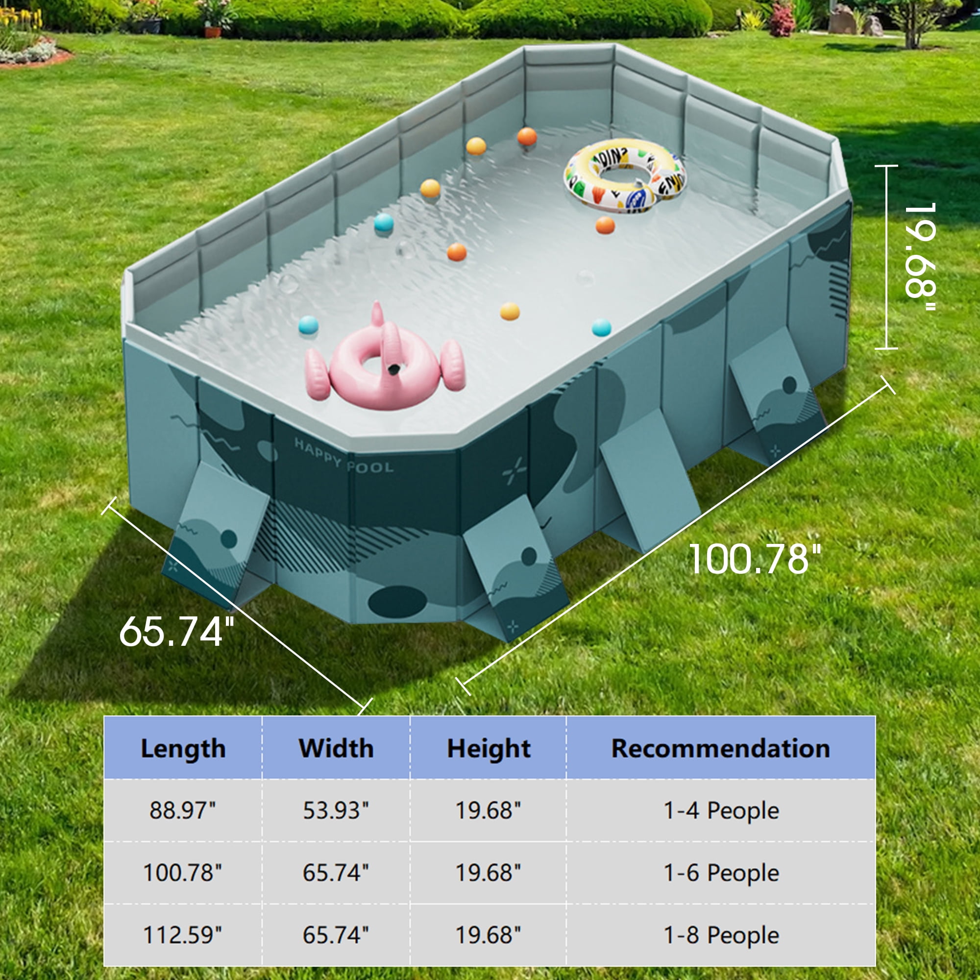 YYW 101"Foldable Non-Inflatable Swimming Pool for 1-6 People, Foldable Above Ground Kiddie Pool for Family(Green)