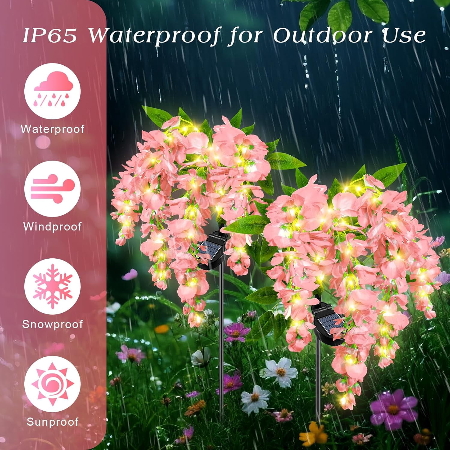 Ninonly 2 Pack Solar Garden Lights Outdoor, 2 Lighting Modes Solar Wisteria Flowers Lights Outdoor Waterproof for Landscape Courtyard Lawn Decor