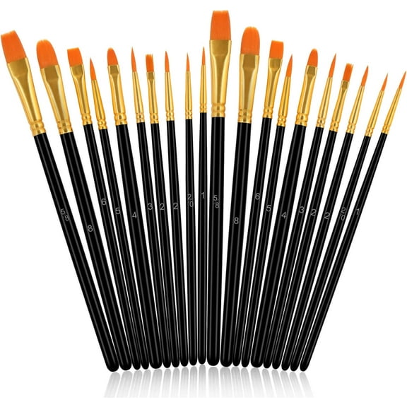 Paint Brushes Set,20 Pcs Round Pointed Tip Paintbrushes Nylon Hair Artist Acrylic Paint Brushes for Acrylic Oil Watercolor, Face Nail Art, Miniature Detailing and Rock Painting (Black)