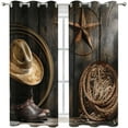thumbnail image 4 of Western Farmhouse Blackout Curtains for Bedroom,Rustic Cowboy Leather Boots Texas Star Hat on Wooden Grommet Thermal Insulated Room Darkening Curtains Window Treatments-42"W x 63"L (Pack of 2), 4 of 7