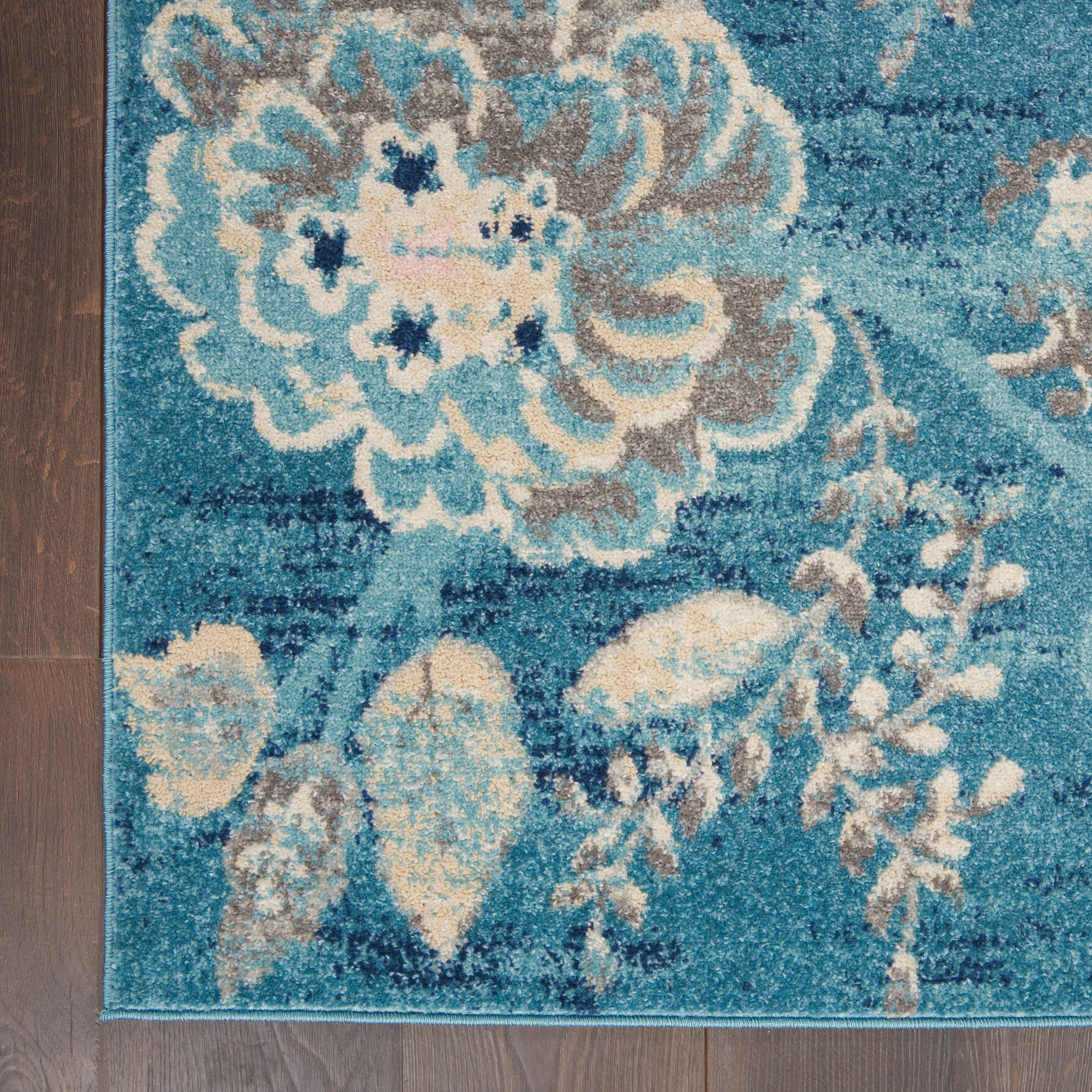 Serene Modern Floral Turquoise 4' x 6' Area Rug, (4' x 6')