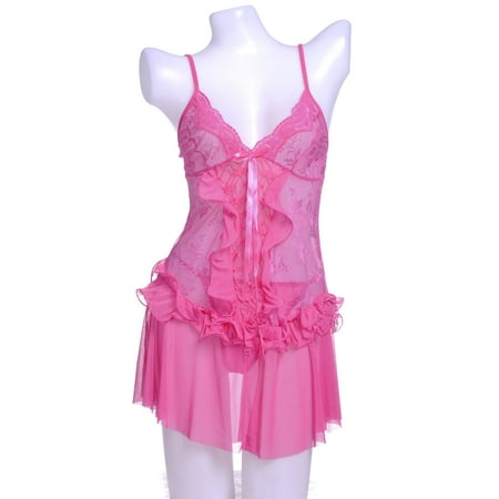 Long Negligee - S/M Fit Pink Sweet and Fresh Cascading Ruffle Front and Waist Negligee
