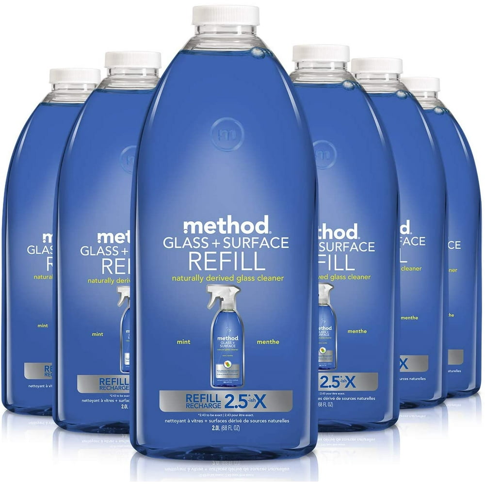 Method Glass Cleaner + Surface Cleaner Refill, Mint, 68 Ounce (Pack 6