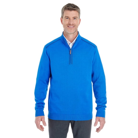DG478 Devon & Jones Men's Manchester Quarter-Zip Sweater French Blue/Navy M