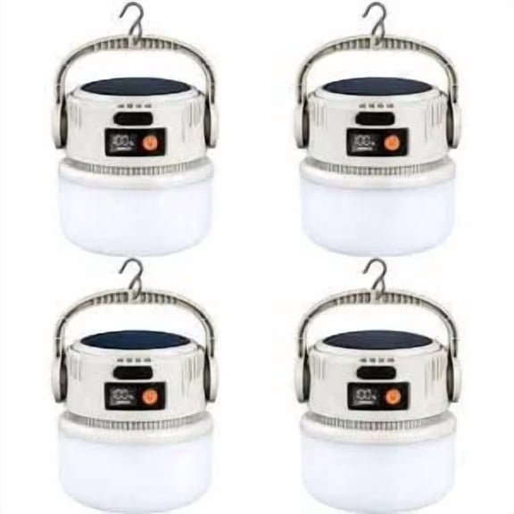 Solar LED Camping Lantern 4 Pack, Rechargeable Portable Tent Light with Hanging Hook for Outdoor Camping, Hiking, Emergency Use
