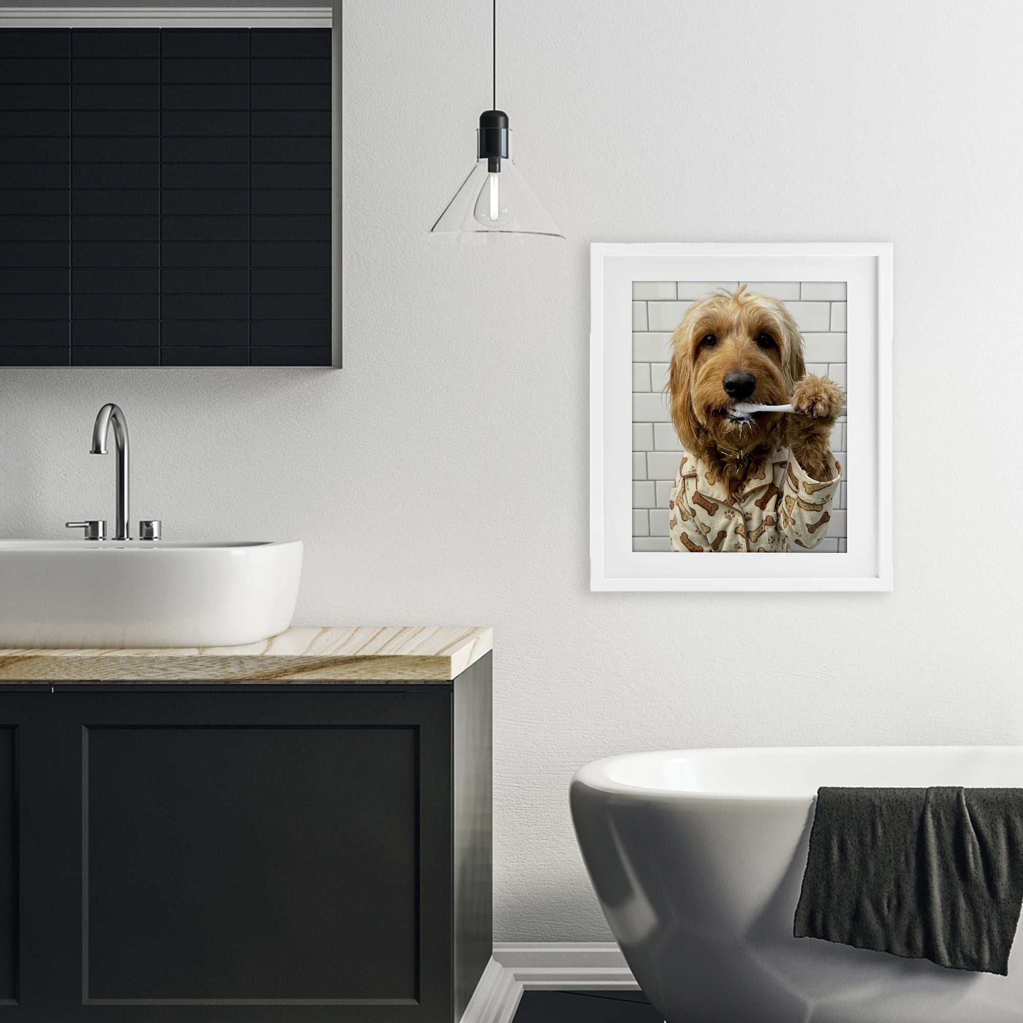 Stupell Industries Realistic Dog Brushing Teeth White Framed Print Under Glass, design by Abigail Walker