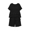 thumbnail image 5 of AHTJRT Cotton Linen Set for Women Lightweight Casual Outfits Dressy Crewneck Short Sleeve Top and Loose Shorts Black L, 5 of 7