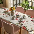 thumbnail image 3 of Merry Christmas Table Cloths for 8 Foot Rectangle Tables, Red Poinsettia Xmas Tree Snowflake Winter Rustic Patio Waterproof Elastic Fitted Tablecloths, Washable Rectangular Table Cover for Camping, 3 of 8