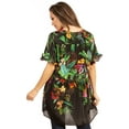 thumbnail image 2 of Sakkas Eli Women's Casual V neck Swing Ruffle Short Sleeve Top Blouse Tunic Floral - 588-Black - L/XL, 2 of 5