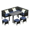 thumbnail image 5 of YIORTWO 7-Piece Outdoor Patio Furniture Set for Small Spaces, All-Weather Wicker Sectional with Tempered Glass Table & Waterproof Cushions, Dark Blue, 5 of 7