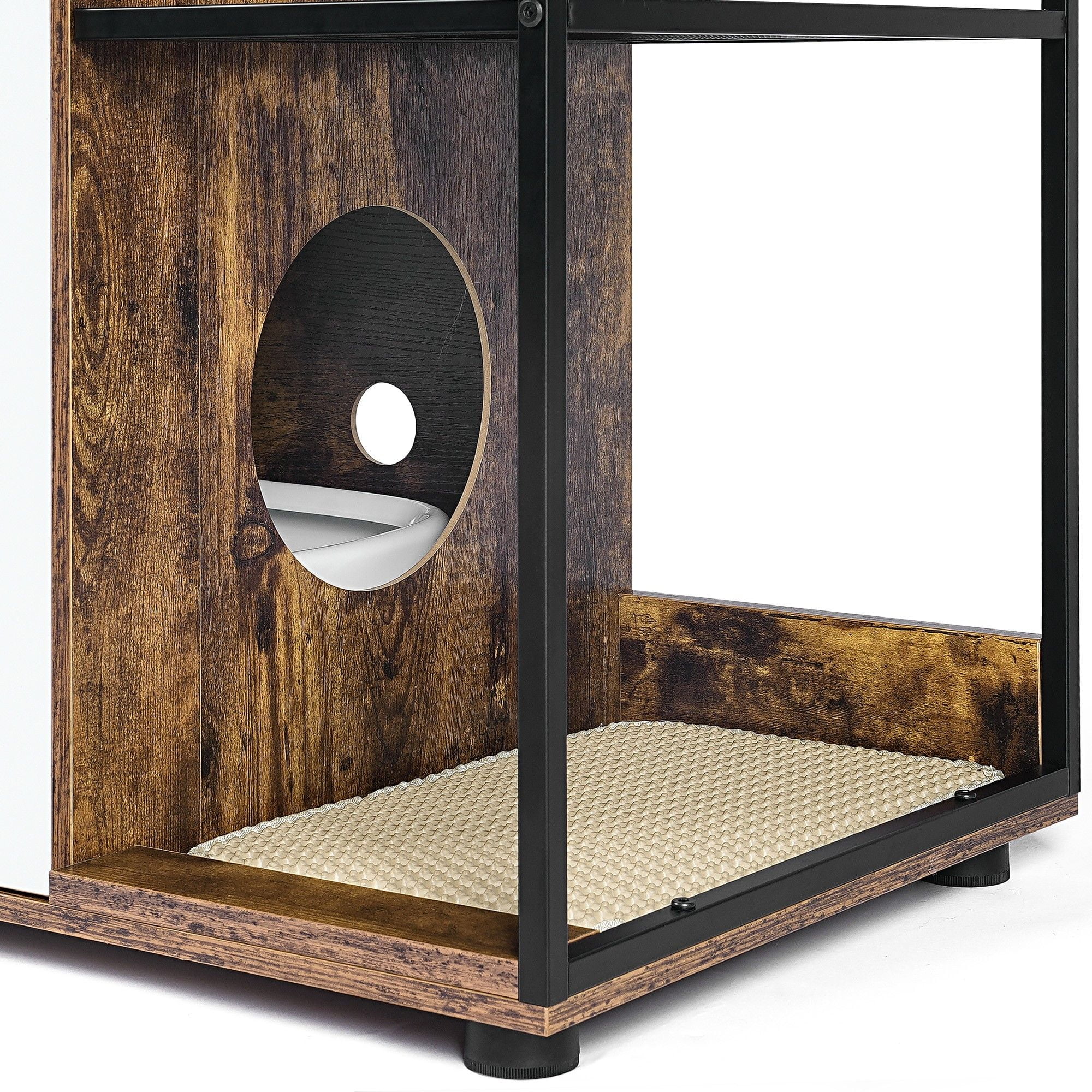 Kadyn 34" Cat Litter Box Enclosure, Hidden Litter Box Furniture, Wooden Cat House Washroom, Storage Cabinet for Living Room, Bedroom, Brown