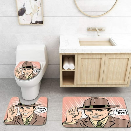 Party Etiquette CHAPLLE Going Away Party Pop Art Man Says Goodbye Etiquette Parting Gentleman Peach Light 3 Piece Bathroom Rugs Set Bath Rug Contour Mat and Toilet Lid Cover ()